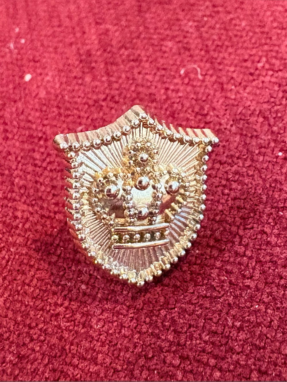 Never Used Vintage Gold Tone Crown Shield Brooch Crest Lapel Pin